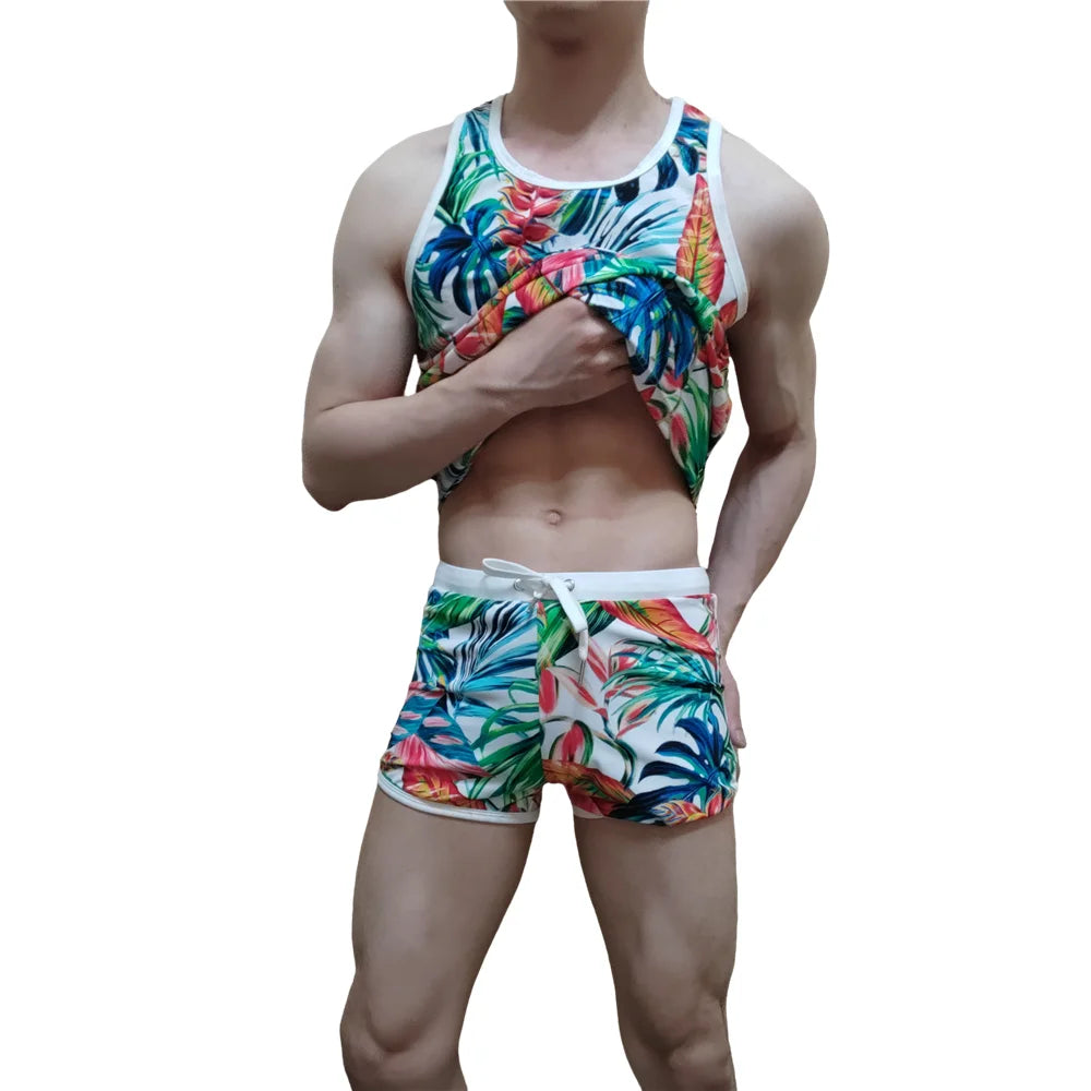 Floral Set – Matching Tank Top & Swim Trunks | M–XL
