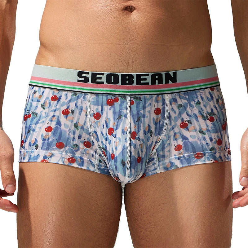 Printed Stretch Boxer Shorts – Cherry Black, Cherry Blue & Flowers | M–2XL | Polyester & Elastane