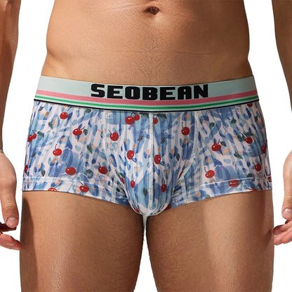Printed Stretch Boxer Shorts – Cherry Black, Cherry Blue & Flowers | M–2XL | Polyester & Elastane