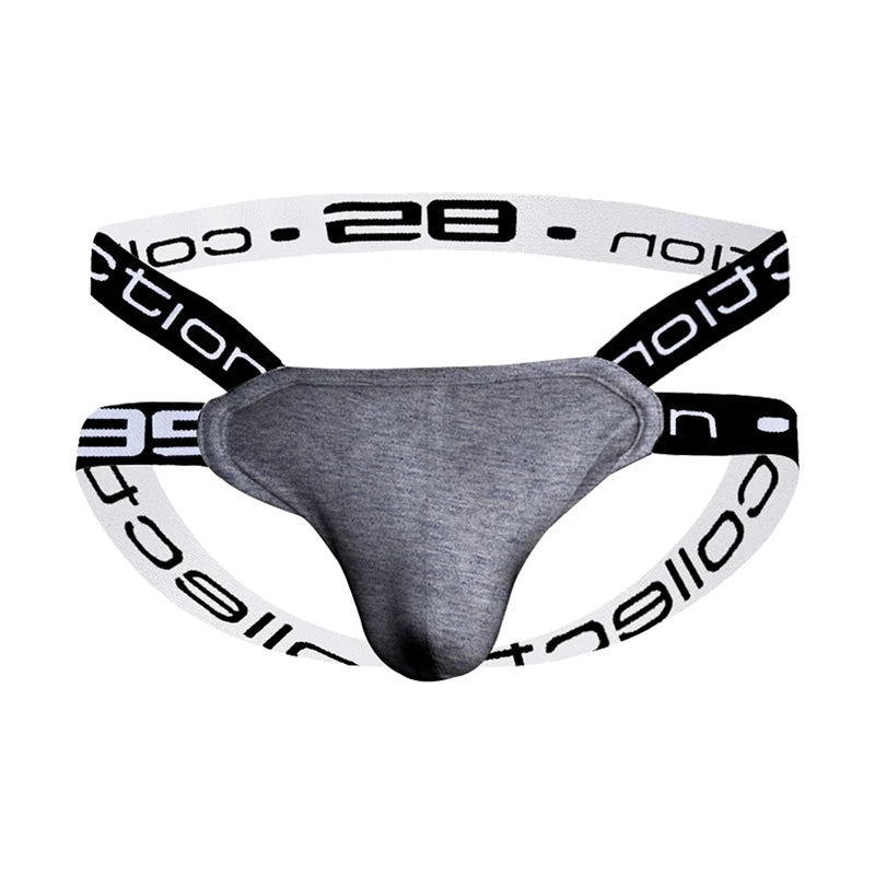Caution Jockstrap – Black, White & Gray | M–2XL | Cotton & Lycra