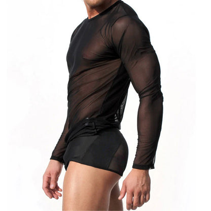 Clever-Men Sheer Long-Sleeve T-Shirt – Black & White | M–XL | Nylon & Elastane