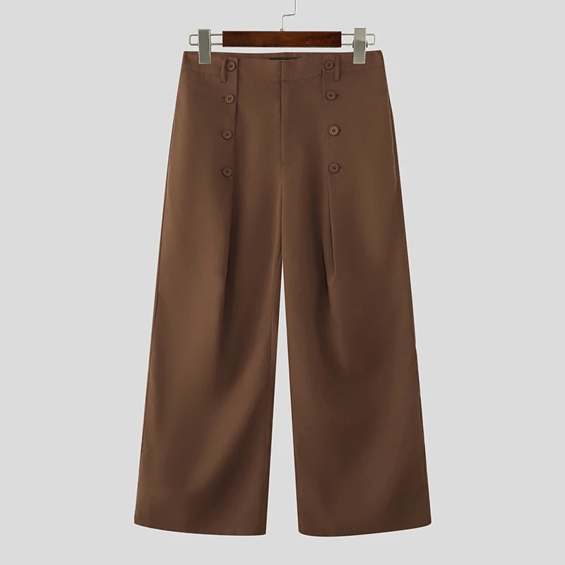 INCERUN Baggy Wide Leg Trousers with Button Details – Bold Wide Leg Pants | S–5XL