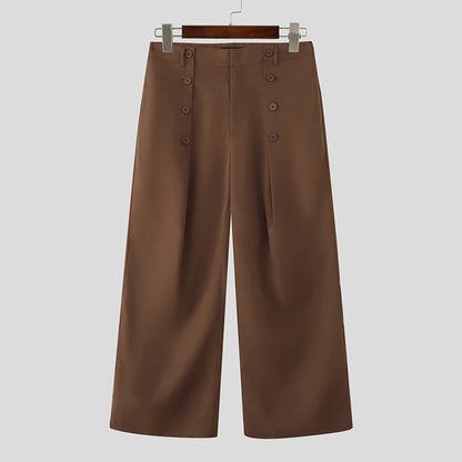 INCERUN Baggy Wide Leg Trousers with Button Details – Bold Wide Leg Pants | S–5XL