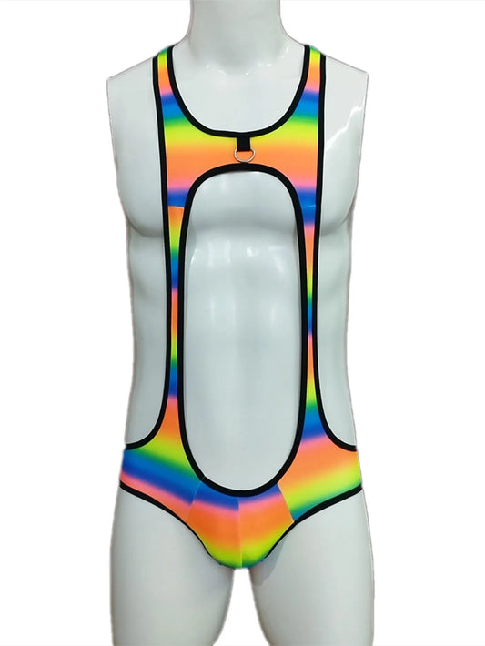 Gymnastics Bodysuit – Black, White, Yellow & Green | M–2XL | Nylon & Lycra