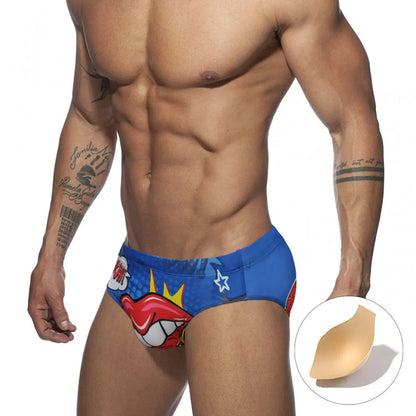 Star Print Swim Brief – With or Without Pad | M–2XL | Polyester & Elastane