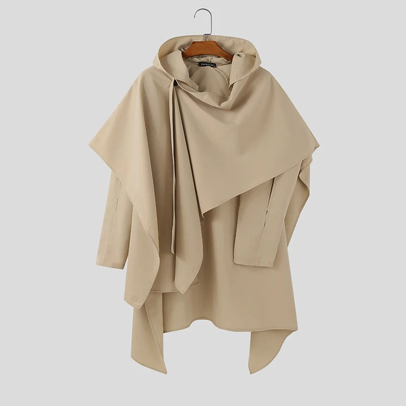 INCERUN Men's Hooded Hollow-Out Cloak Cape – Loose Irregular Streetwear Poncho | S–5XL