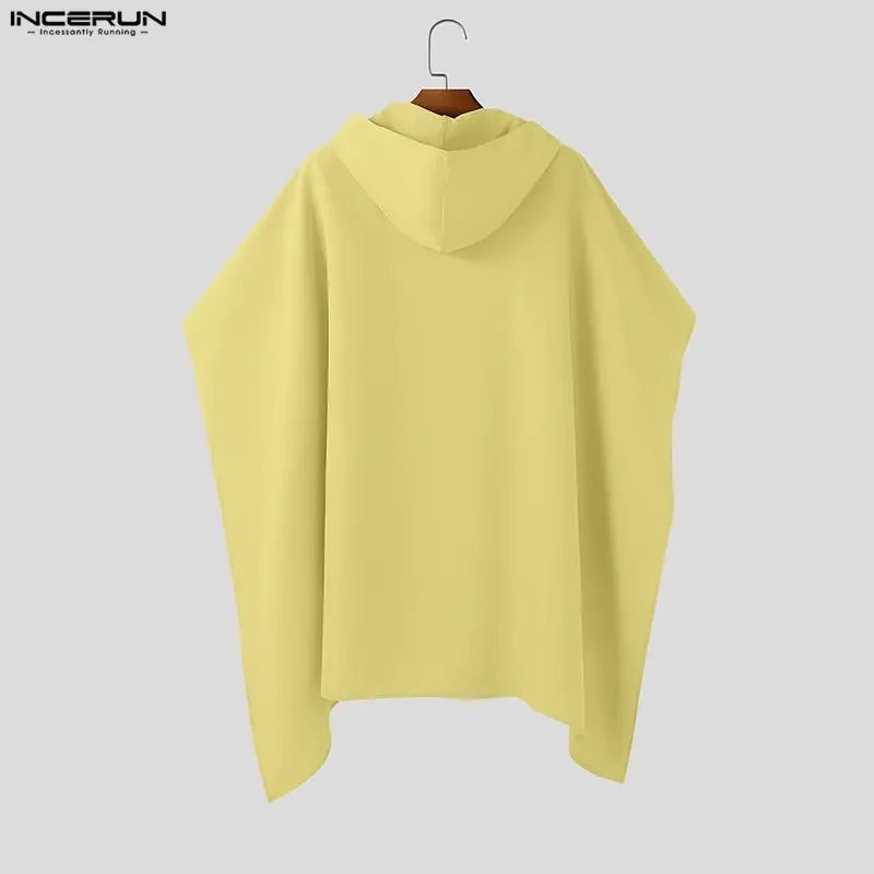 INCERUN Men's Hooded Hollow-Out Cloak Cape – Loose Irregular Streetwear Poncho | S–5XL
