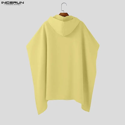 INCERUN Men's Hooded Hollow-Out Cloak Cape – Loose Irregular Streetwear Poncho | S–5XL