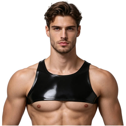 Glossy PU Leather Crop Tank Top – Black | S–3XL | 50% PU & Polyester
