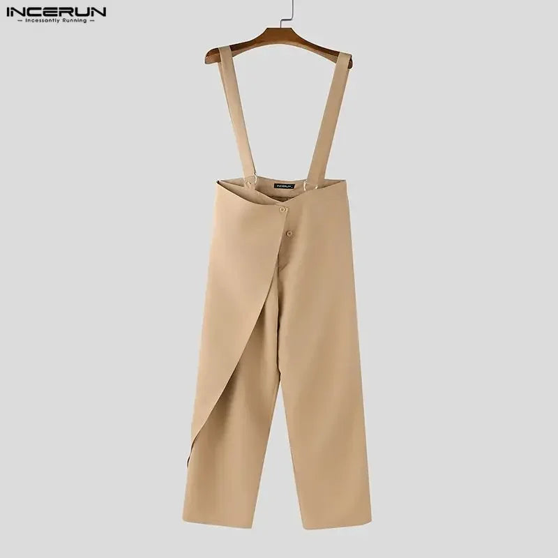 INCERUN Men's Sleeveless Strap Jumpsuit – Loose Irregular Overalls Streetwear | S–5XL