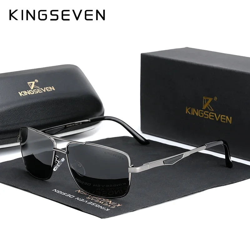 Polarized Rectangle Sunglasses – Black Gray & Silver Blue | UV400 | Stainless Steel