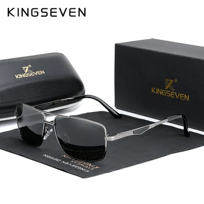 Polarized Rectangle Sunglasses – Black Gray & Silver Blue | UV400 | Stainless Steel