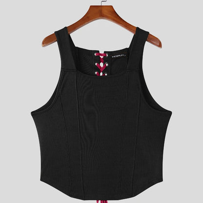 INCERUN Slim Fit Tank Top with Lace-Up Back – Bold Men's Vest | S–XXXL