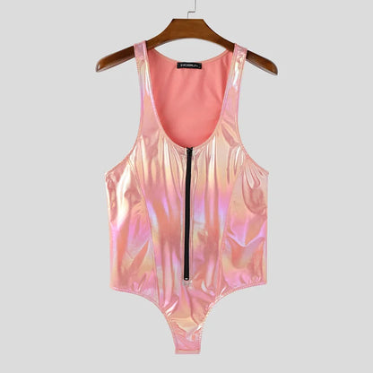 Zip-Up Bodysuit – Black, Blue & Pink | S–5XL | Polyester & Lycra