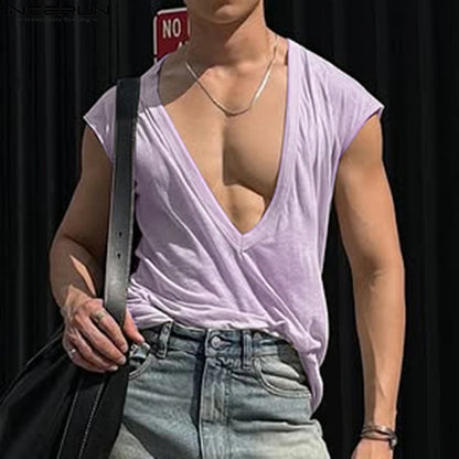 Incerun Oversized Deep V-Neck Tank Top | Purple, Black & Beige | S–5XL