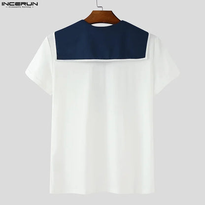 INCERUN Men's Sailor Shirt – Nautical-Inspired Casual Streetwear Top | S–5XL