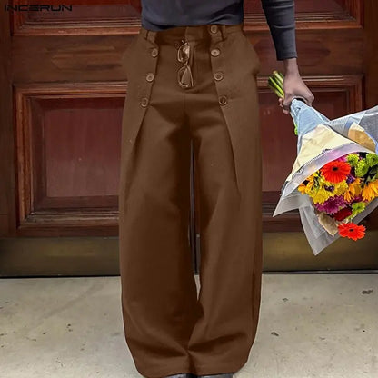 INCERUN Baggy Wide Leg Trousers with Button Details – Bold Wide Leg Pants | S–5XL