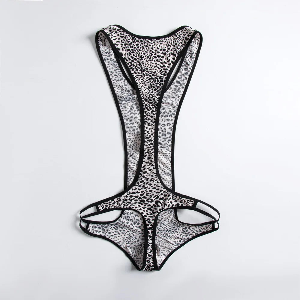 Leopard Print Bodysuit – White & Yellow | M–XL | Nylon & Elastane