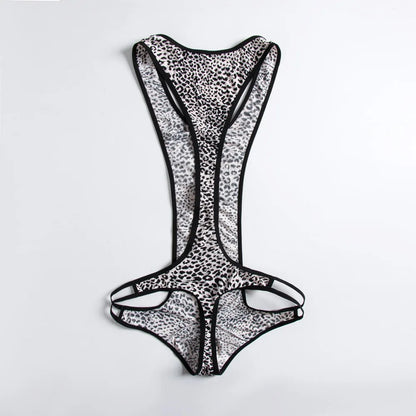 Leopard Print Bodysuit – White & Yellow | M–XL | Nylon & Elastane