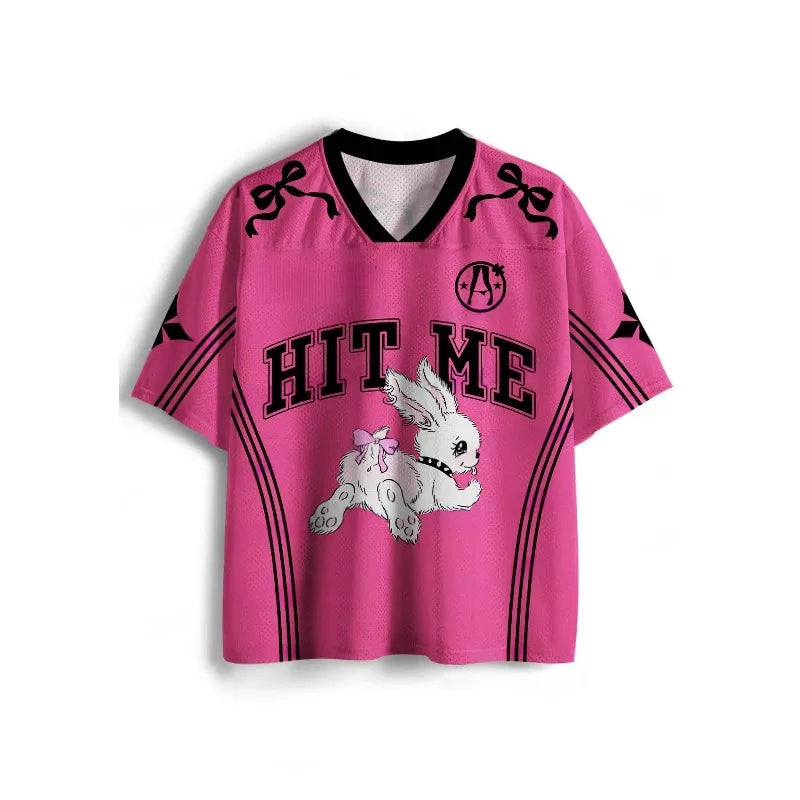 Y2K V-Neck Sport Jersey – Hit Me Print | S–6XL | Polyester