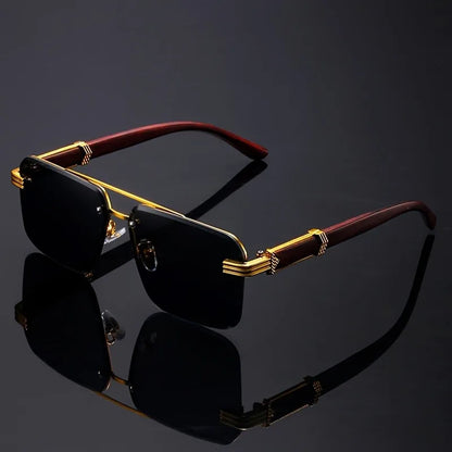 Rectangle Double Beam Sunglasses – UV400 | 2 Colours | Wood Grain Detail
