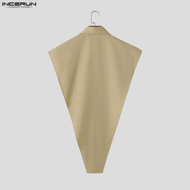 Irregular Split Sleeveless Shirt – Khaki, Blue & Black | S–5XL