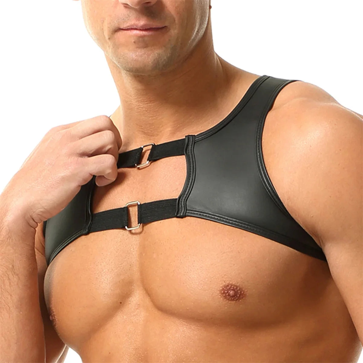 Elastic Faux Leather Chest Harness – Black | M & XL