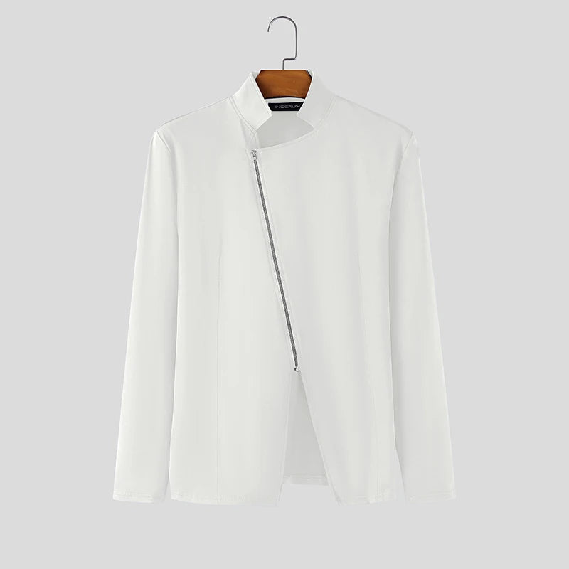 Incerun Diagonal Zip Vest | White, Blue & Black | S–XXXL