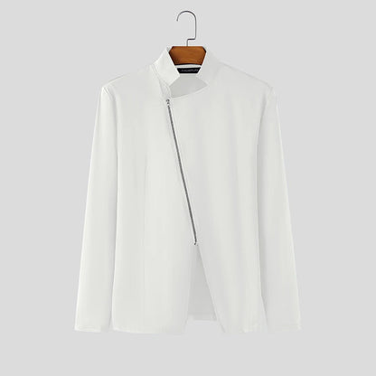 Incerun Diagonal Zip Vest | White, Blue & Black | S–XXXL