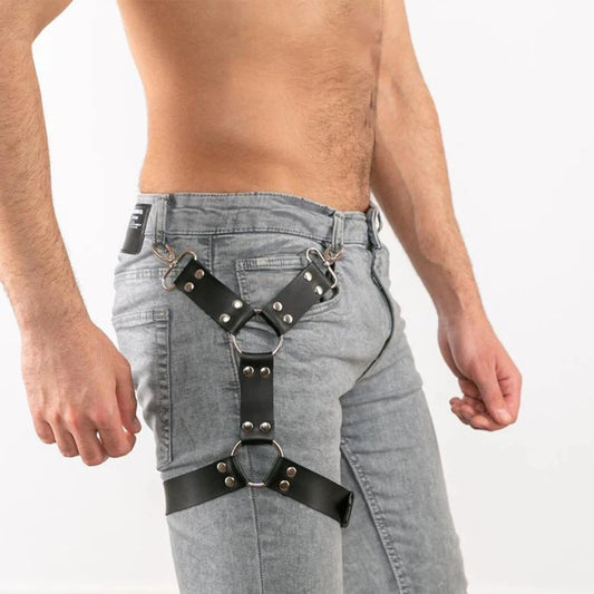 Handmade Upper Leg Harness – Artisan Crafted Thigh Strap | Black | One Size