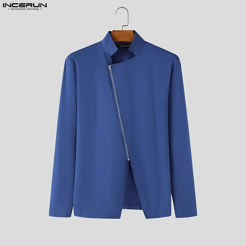 Incerun Diagonal Zip Vest | White, Blue & Black | S–XXXL