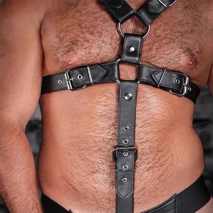 Men's Leather Chest Harness – Black | S–2XL | Genuine Leather & Metal