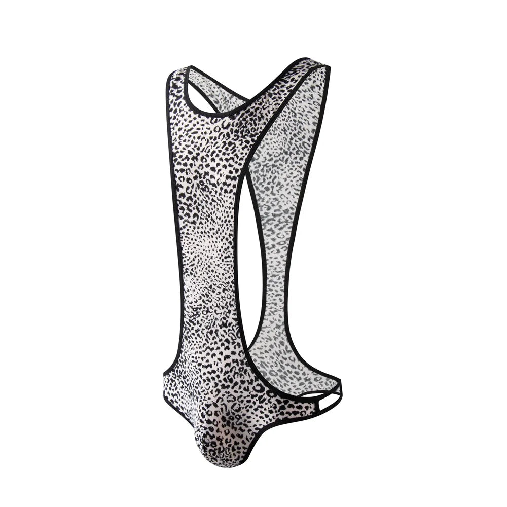 Leopard Print Bodysuit – White & Yellow | M–XL | Nylon & Elastane