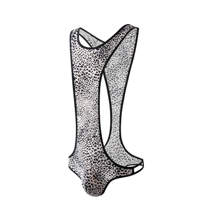 Leopard Print Bodysuit – White & Yellow | M–XL | Nylon & Elastane
