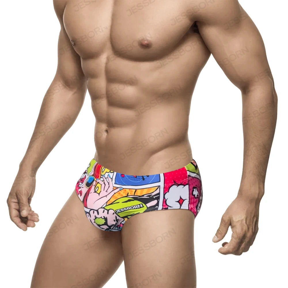Cartoon Print Swim Brief – With or Without Pad | M–2XL | Polyester & Elastane