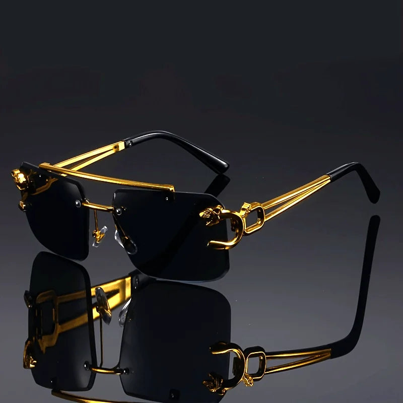 Frameless Punk Sunglasses – UV400 | 2 Colours | Gold Detail