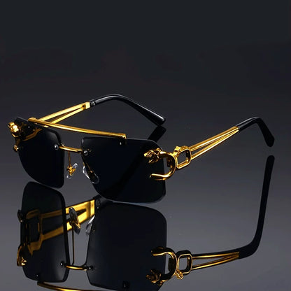 Frameless Punk Sunglasses – UV400 | 2 Colours | Gold Detail