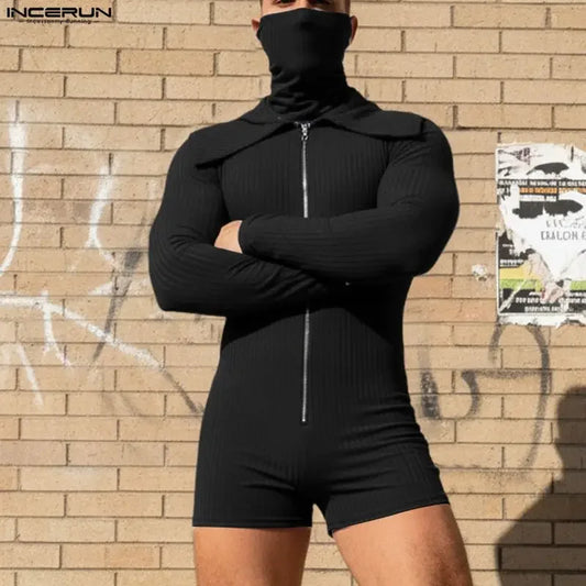 Turtleneck Bodysuit – Black, Blue & Brown | S–3XL | Polyester & Spandex