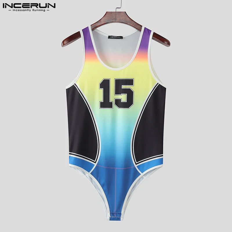 Sleeveless Bodysuit – Purple, Blue & Green | S–5XL | Polyester & Lycra