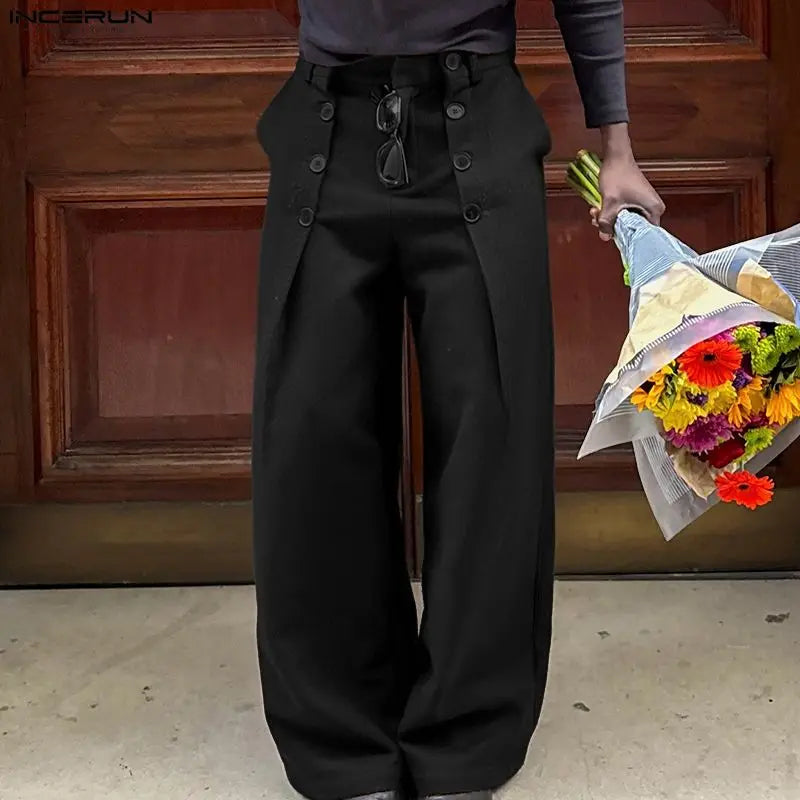 INCERUN Baggy Wide Leg Trousers with Button Details – Bold Wide Leg Pants | S–5XL