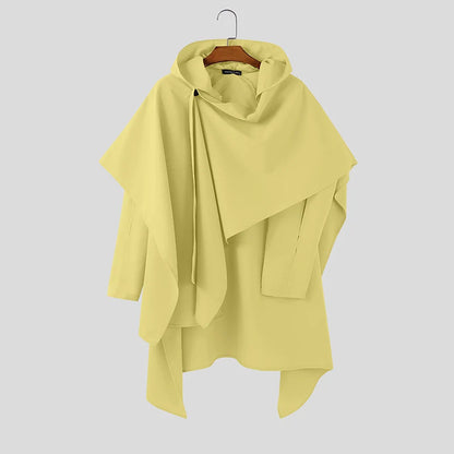 INCERUN Men's Hooded Hollow-Out Cloak Cape – Loose Irregular Streetwear Poncho | S–5XL