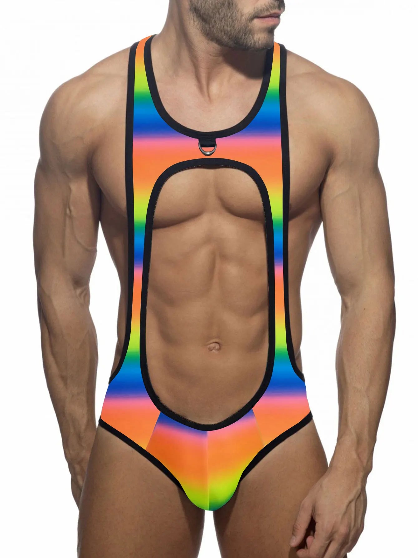 Gymnastics Bodysuit – Black, White, Yellow & Green | M–2XL | Nylon & Lycra