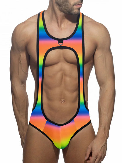 Gymnastics Bodysuit – Black, White, Yellow & Green | M–2XL | Nylon & Lycra