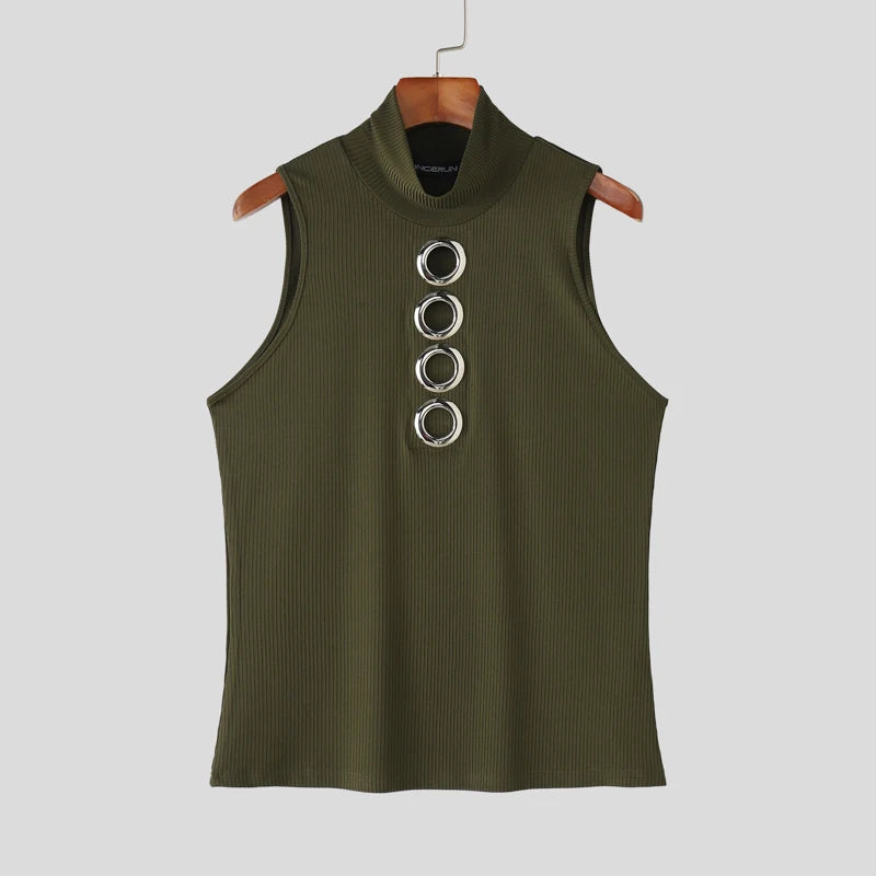 Hollow Out Knitted Tank Top | Turtleneck | 3 Colours | S–5XL