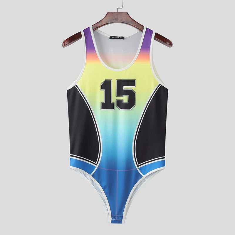 Sleeveless Bodysuit – Purple, Blue & Green | S–5XL | Polyester & Lycra
