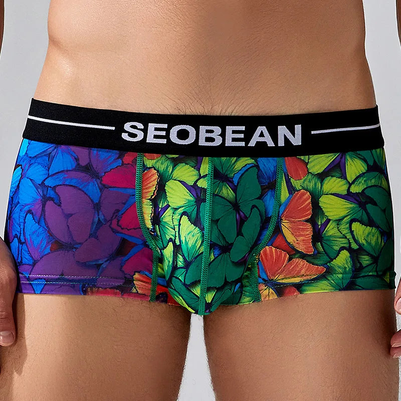 Seobean Low-Waist Printed Boxer Briefs – 4 Prints | M–2XL | Polyester & Elastane