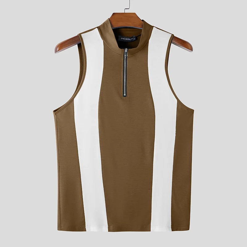 Spliced Colourblock Tank Top | Zipper Detail | 3 Colours | S–3XL