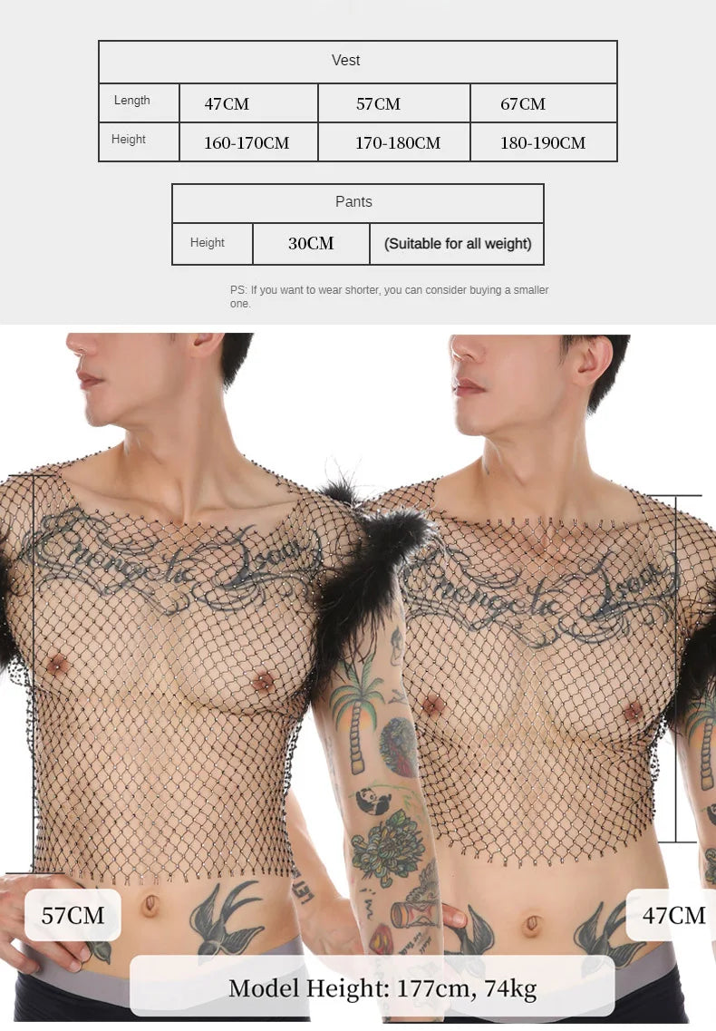 Rhinestone Fishnet Crop Top – Black & White | 3 Lengths | 100% Nylon