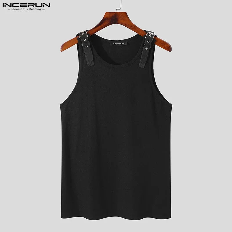 Incerun Buckle Strap Tank Top | Black & White | S–5XL