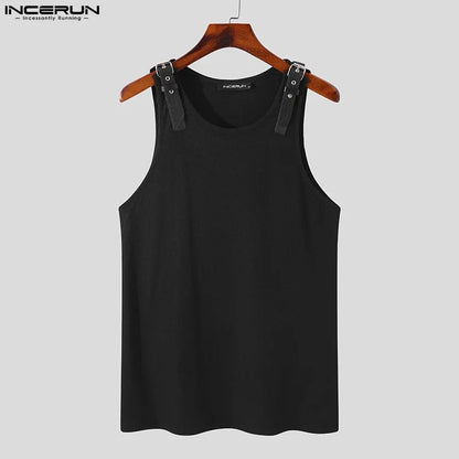 Incerun Buckle Strap Tank Top | Black & White | S–5XL